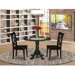 3Pc Round 42" Dining Table, Two 9-Inch Drop Leaves, 2 Wood Seat Dining Chairs