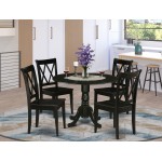 5Pc Round 42" Dining Room Table, Two 9-Inch Drop Leaves, Four Wood Seat Chairs