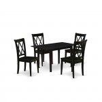 5Pc Wood Dining Table Set2 Dining Chairs, Butterfly Leaf Dining Table, Black