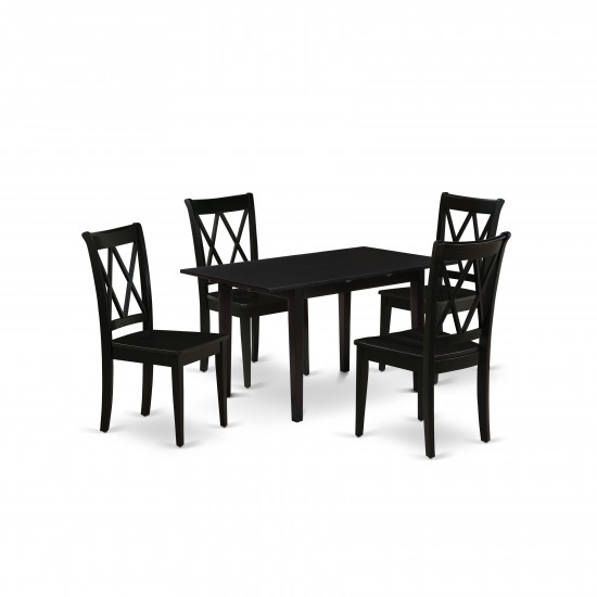 5Pc Wood Dining Table Set2 Dining Chairs, Butterfly Leaf Dining Table, Black