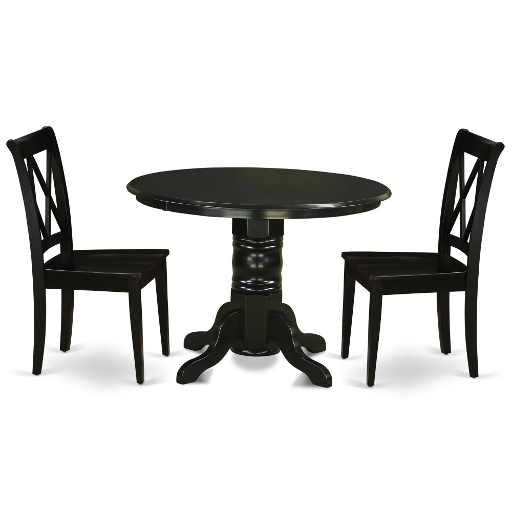 3Pc Round 42 Inch Family Table And 2 Wood Seat Chairs