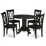 5Pc Round 42 Inch Family Table And Four Wood Seat Dining Chairs