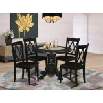 5Pc Round 42 Inch Family Table And Four Wood Seat Dining Chairs