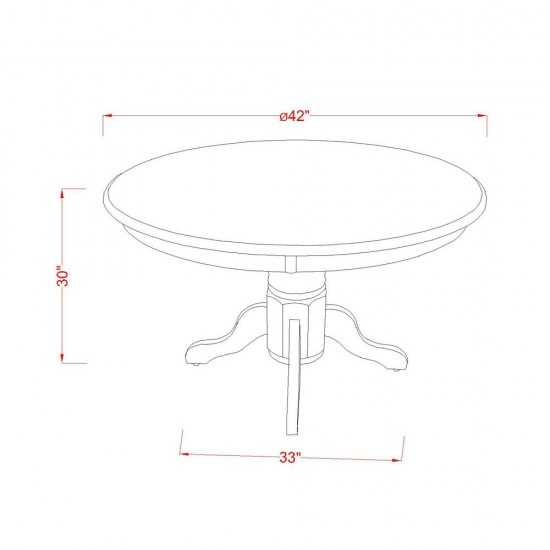 5Pc Round 42 Inch Family Table And Four Wood Seat Dining Chairs