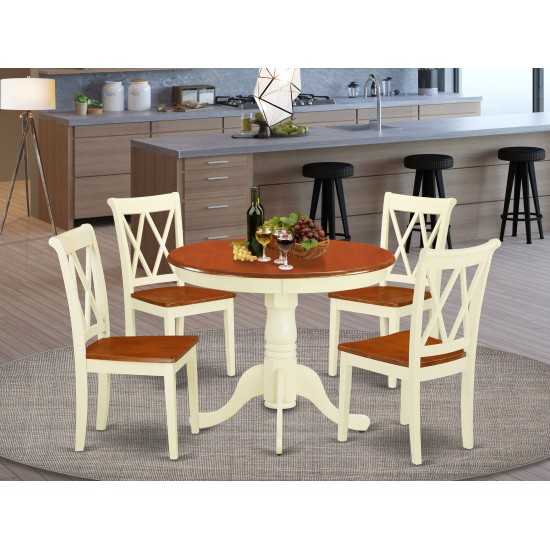 Ancl5-Bmk-W 5Pc Round 36 Inch Table And 4 Double X Back Chairs