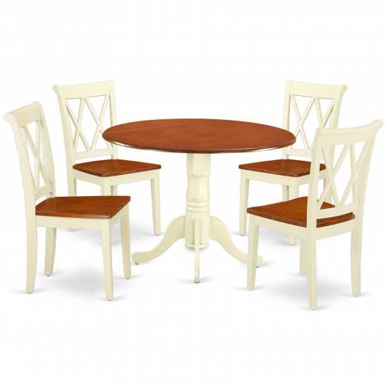 Dlcl5-Bmk-W 5Pc Round 42 Inch Table And 4 Double X Back Chairs