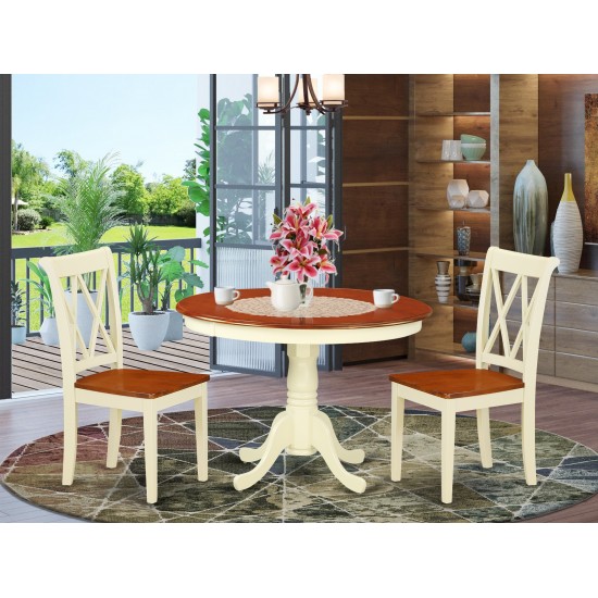 Hlcl3-Bmk-W 3Pc Round 42 Inch Table And 2 Double X Back Chairs