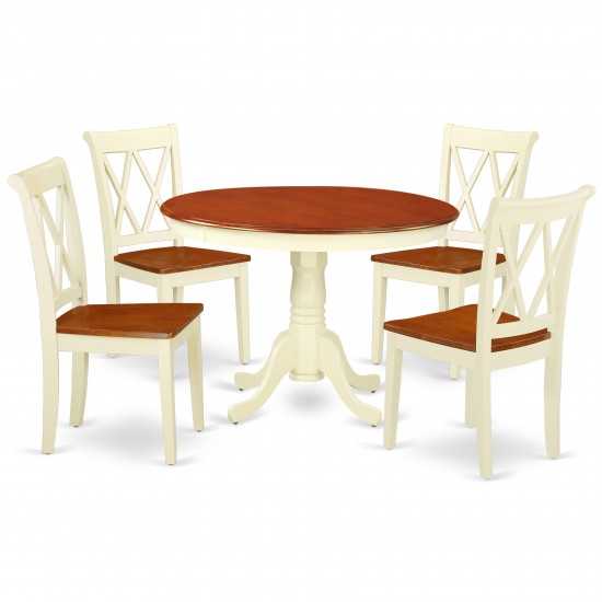 Hlcl5-Bmk-W 5Pc Round 42 Inch Table And 4 Double X Back Chairs