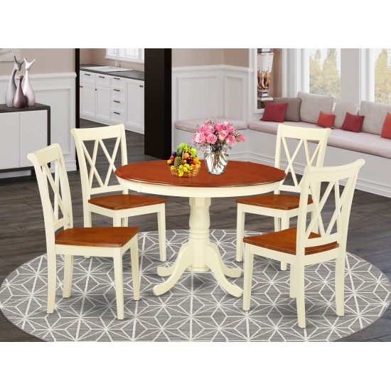 Hlcl5-Bmk-W 5Pc Round 42 Inch Table And 4 Double X Back Chairs