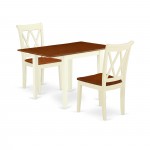 Dining Set 3 Pcs- 2 Wood Chairs, Table, Cherry Finish Solid Wood Chair Seat, Top, Buttermilk Finish Solid Wood Frame.