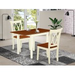 Dining Set 3 Pcs- 2 Wood Chairs, Table, Cherry Finish Solid Wood Chair Seat, Top, Buttermilk Finish Solid Wood Frame.