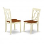 Dining Set 3 Pcs- 2 Wood Chairs, Table, Cherry Finish Solid Wood Chair Seat, Top, Buttermilk Finish Solid Wood Frame.