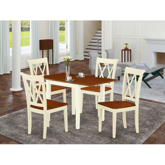 Dining Set 5 Pcs- 4 Wood Chairs, Table, Buttermilk Finish Hardwood Structure.