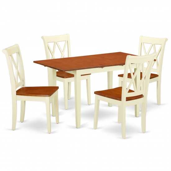 5Pc Rectangular 42/53.5 Inch Table With 12 In Leaf And 4 Double X Back Chairs