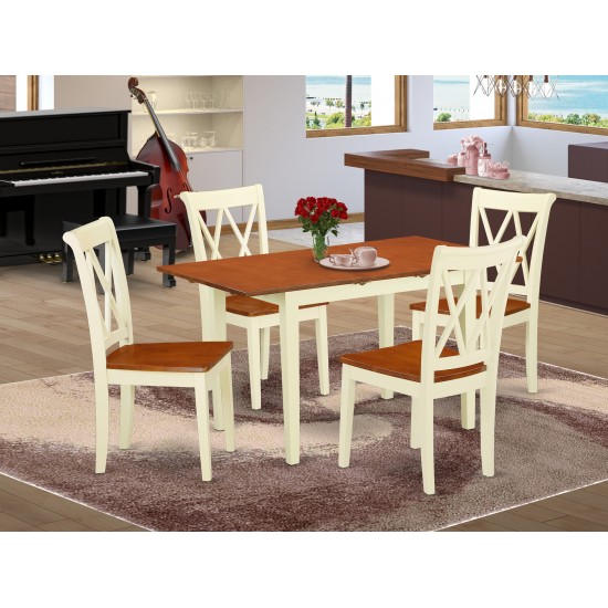 5Pc Rectangular 42/53.5 Inch Table With 12 In Leaf And 4 Double X Back Chairs