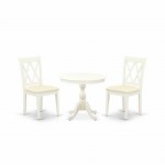 3 Pc Dinning Room Set, 1 Wood Table, 2 Linen White Room Chairs, Linen White