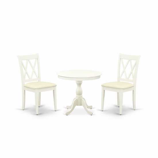 3 Pc Dinning Room Set, 1 Wood Table, 2 Linen White Room Chairs, Linen White