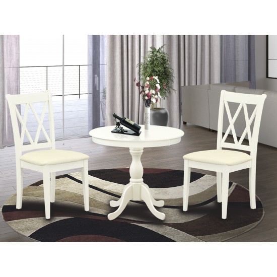 3 Pc Dinning Room Set, 1 Wood Table, 2 Linen White Room Chairs, Linen White