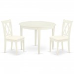 3Pc Dinette Set, Rounded Kitchen Table, Two Dining Chairs, White Finish