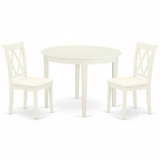 3Pc Dinette Set, Rounded Kitchen Table, Two Dining Chairs, White Finish