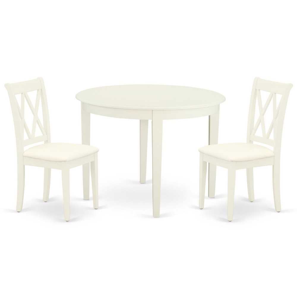 3Pc Dinette Set, Rounded Kitchen Table, Two Dining Chairs, White Finish