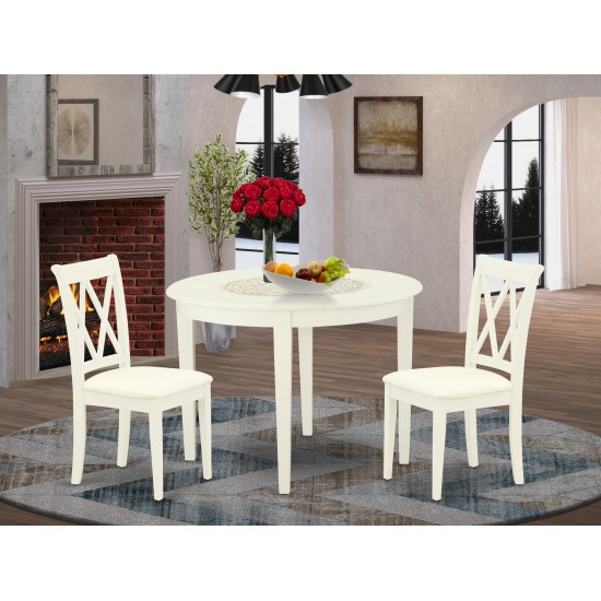 3Pc Dinette Set, Rounded Kitchen Table, Two Dining Chairs, White Finish