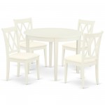 5Pc Dining Set, Round Dinette Table, Four Kitchen Chairs, White Finish