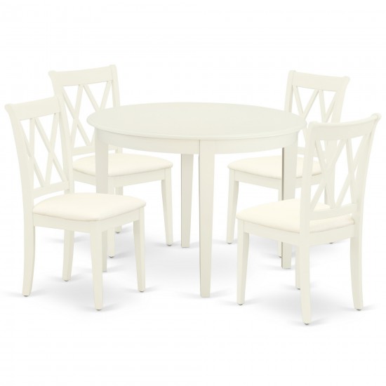 5Pc Dining Set, Round Dinette Table, Four Kitchen Chairs, White Finish