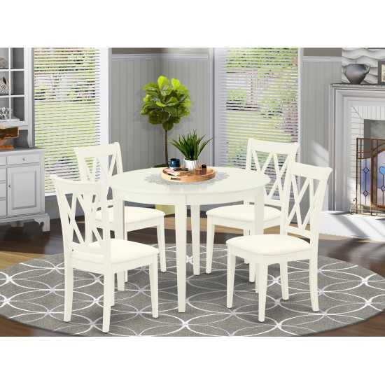 5Pc Dining Set, Round Dinette Table, Four Kitchen Chairs, White Finish