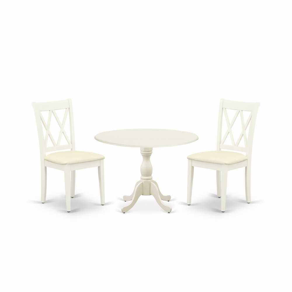 3 Pc Dining Set, 1 Drop Leaves Wood Table, 2 Linen White Chairs, Double X-Back, Linen White Finish 3 Pc Dining Set, 1 Drop Leaves Wood Table, 2 Linen White Chairs, Double X-Back, Linen White Finish