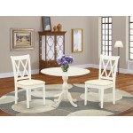 3 Pc Dining Set, 1 Drop Leaves Wood Table, 2 Linen White Chairs, Double X-Back, Linen White Finish