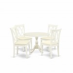 5 Pc Dinning Set, 1 Drop Leaves Dining Table, 4 Linen White Dining Chairs, Double X-Back, Linen White Finish