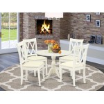 5 Pc Dinning Set, 1 Drop Leaves Dining Table, 4 Linen White Dining Chairs, Double X-Back, Linen White Finish