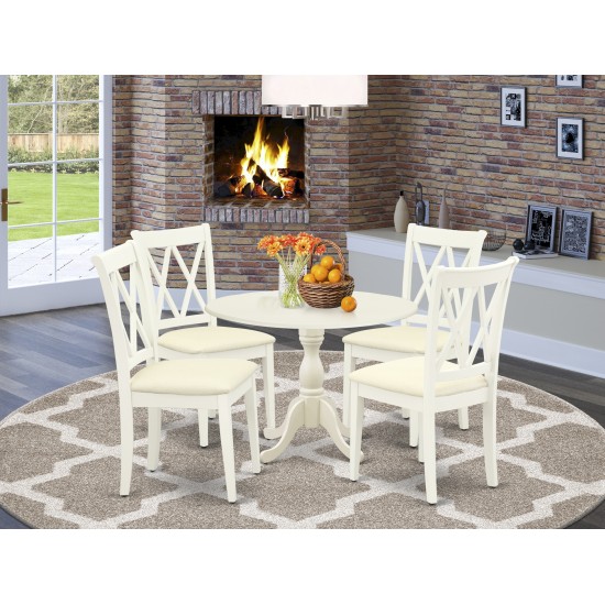 5 Pc Dinning Set, 1 Drop Leaves Dining Table, 4 Linen White Dining Chairs, Double X-Back, Linen White Finish