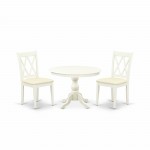 3 Pc Set, Linen White Small Dining Table, 2 Linen White Kitchen & Dining Chairs, Double X-Back, Linen White Finish