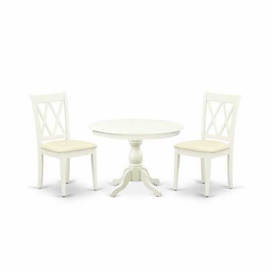 3 Pc Set, Linen White Small Dining Table, 2 Linen White Kitchen & Dining Chairs, Double X-Back, Linen White Finish