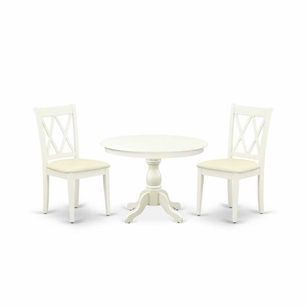 3 Pc Set, Linen White Small Dining Table, 2 Linen White Kitchen & Dining Chairs, Double X-Back, Linen White Finish