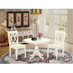 3 Pc Set, Linen White Small Dining Table, 2 Linen White Kitchen & Dining Chairs, Double X-Back, Linen White Finish