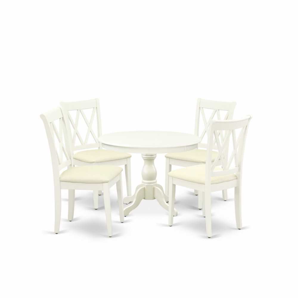 5 Pc Dining Set, Linen White Table, 4 Linen White Chairs, Double X-Back, Linen White Finish