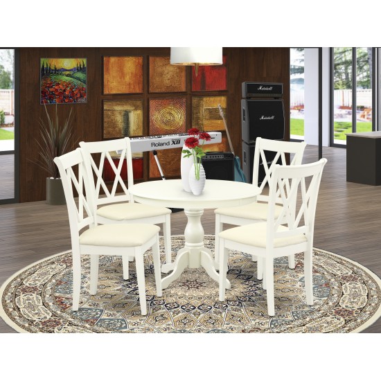 5 Pc Dining Set, Linen White Table, 4 Linen White Chairs, Double X-Back, Linen White Finish