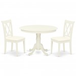 3Pc Dinette Set, Rounded Kitchen Table, Two Dining Chairs, Linen White Finish