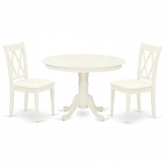 3Pc Dinette Set, Rounded Kitchen Table, Two Dining Chairs, Linen White Finish