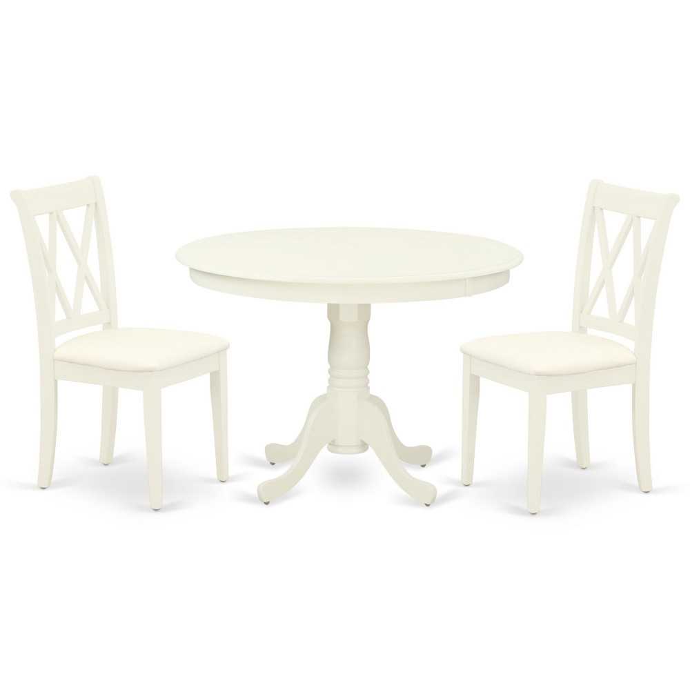 3Pc Dinette Set, Rounded Kitchen Table, Two Dining Chairs, Linen White Finish