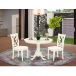 3Pc Dinette Set, Rounded Kitchen Table, Two Dining Chairs, Linen White Finish