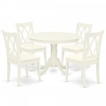 5Pc Dining Set, Round Dinette Table, Four Kitchen Chairs, Linen White Finish