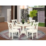 5Pc Dining Set, Round Dinette Table, Four Kitchen Chairs, Linen White Finish