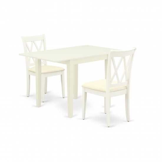 Dining Set For 3- 2 Chairs, Table, Linen White Color Linen, Linen White Finish Hardwood Structure