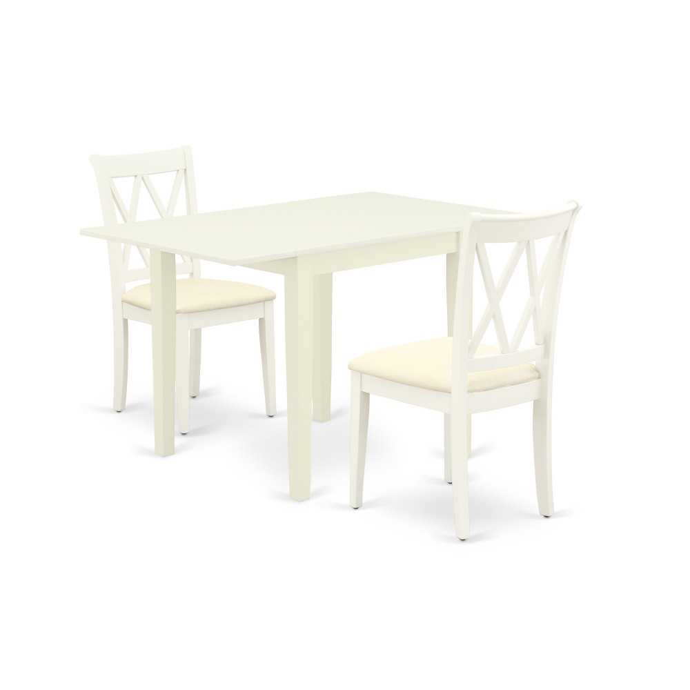 Dining Set For 3- 2 Chairs, Table, Linen White Color Linen, Linen White Finish Hardwood Structure Dining Set For 3- 2 Chairs, Table, Linen White Color Linen, Linen White Finish Hardwood Structure