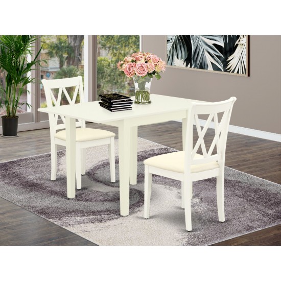 Dining Set For 3- 2 Chairs, Table, Linen White Color Linen, Linen White Finish Hardwood Structure