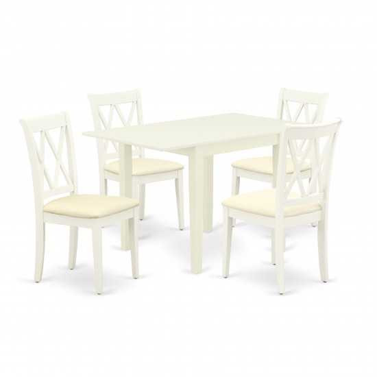 Dinette Set For 5- Four Kitchen Chairs, Table, Linen White Color Linen, Linen White Finish Frame